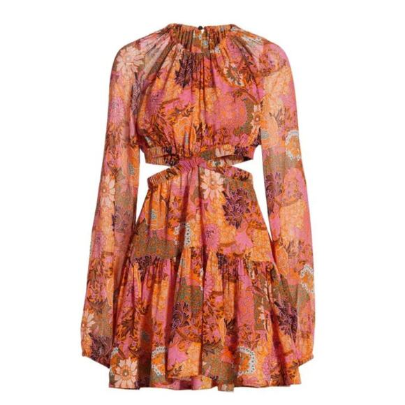 A.L.C. Izzy Dress Floral Silk Cutout Dress Colorful Summer Boho Vacation Size 12 - Picture 3 of 6